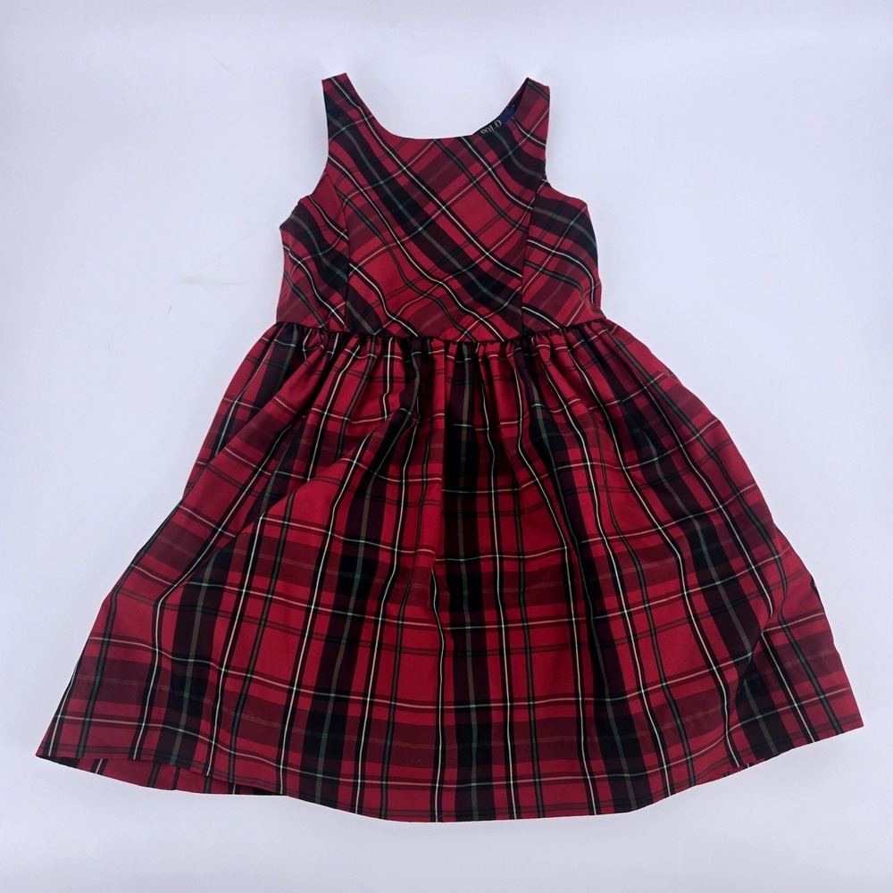 Polo Ralph Lauren Girls Tartan Plaid Holiday Taffeta Party Dress Size 4